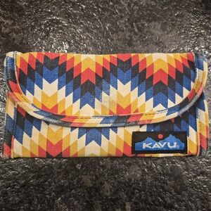 KAVU Wallet TriFold Big Spender Geometric Aztec Red Blue Yellow White Purse